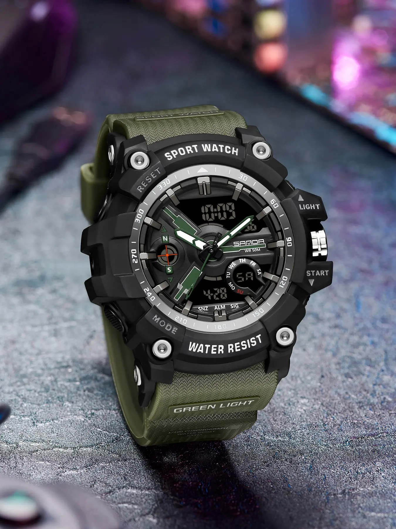 SANDA 3179 for Male Clock shock New Sports Men's Watches Military Watch Waterproof Wristwatch,Men's Sportive Analog-digital Quartz Watch, Fashionable Waterproof Watch with Luminous & Alarm & Calendar Function, Multifunctional Watch, with Box