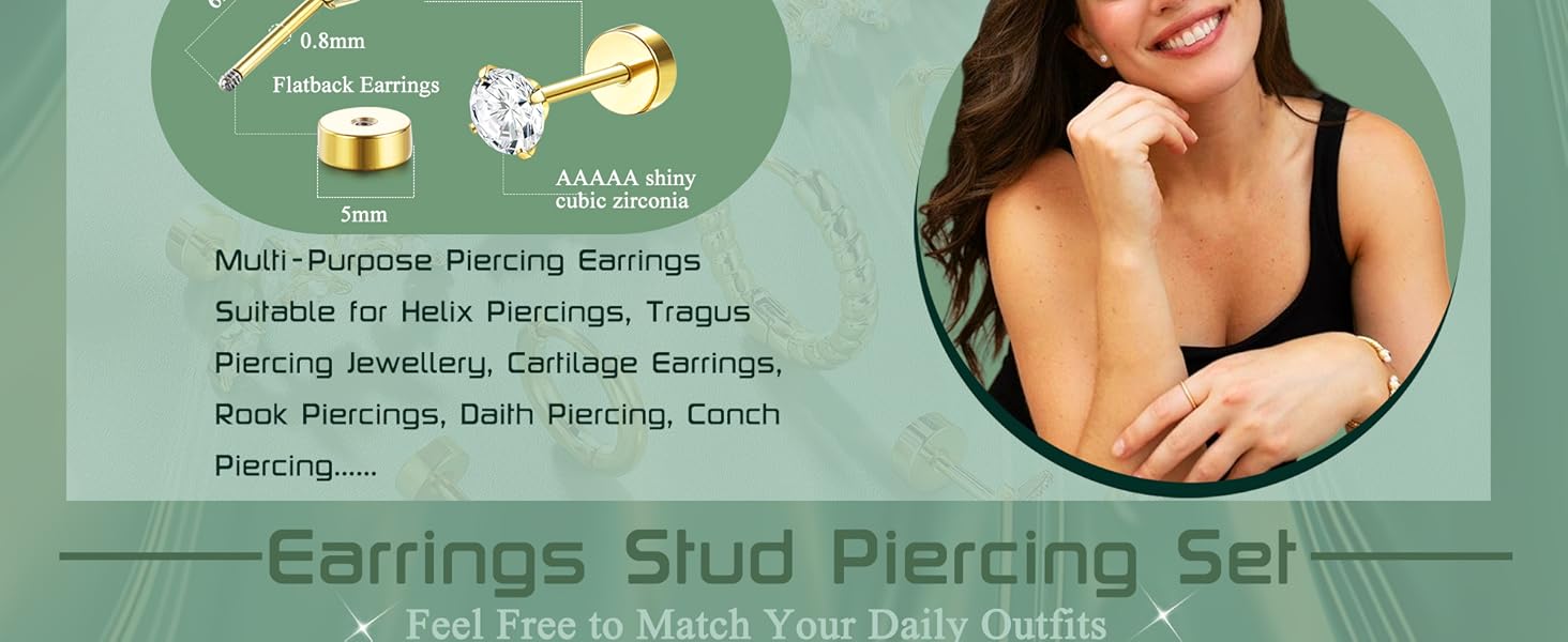LOLIAS 12Pcs 16Gauge Cartilage Earrings for Women Flat Back-Hypoallergenic Surgical Stainless Steel Stud Hoop Cartilage Earring Set Daith Conch Tragus Helix Piercing Jewelry Single PC