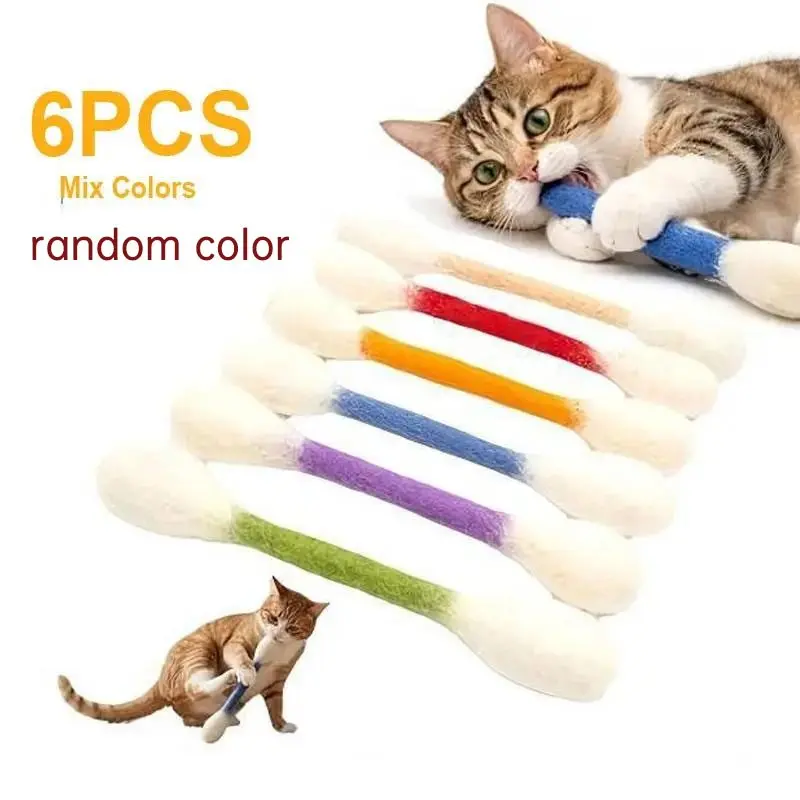 Cotton Swabs Q Tips Cat Toys for Kittens, 6 Pack Durable Giant Q Tips, Indoor Calming Anxiety Relief, Dental Teething Stick, Boredom Relief
