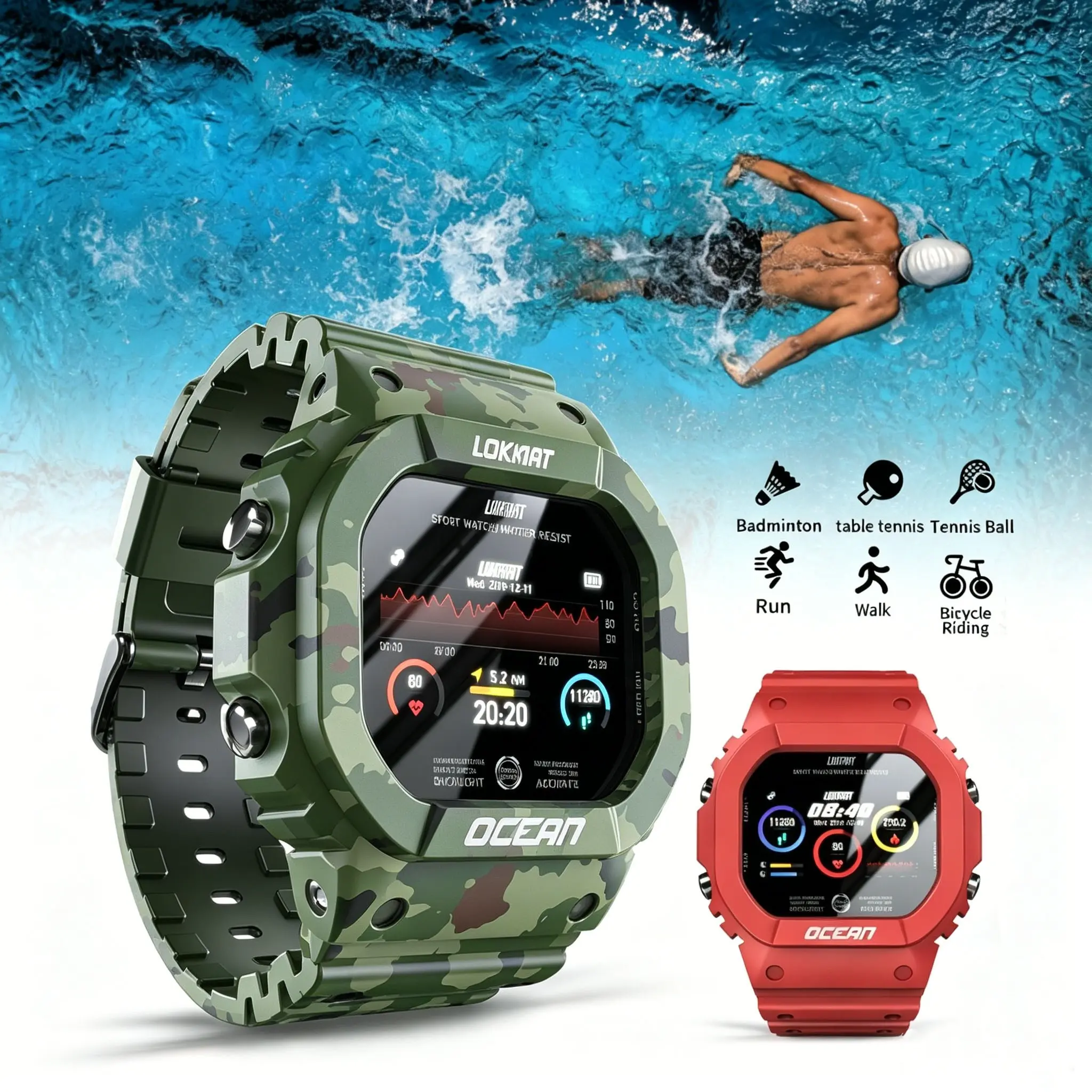 Smartwatch men's and women's fitness tracker, high-definition curved screen, 24/7 heart rate/blood oxygen saturation/blood pressure monitor, sleep tracker, exercise mode, Android iOS waterproof activity tracker, Waterproof Sport Smartwatch