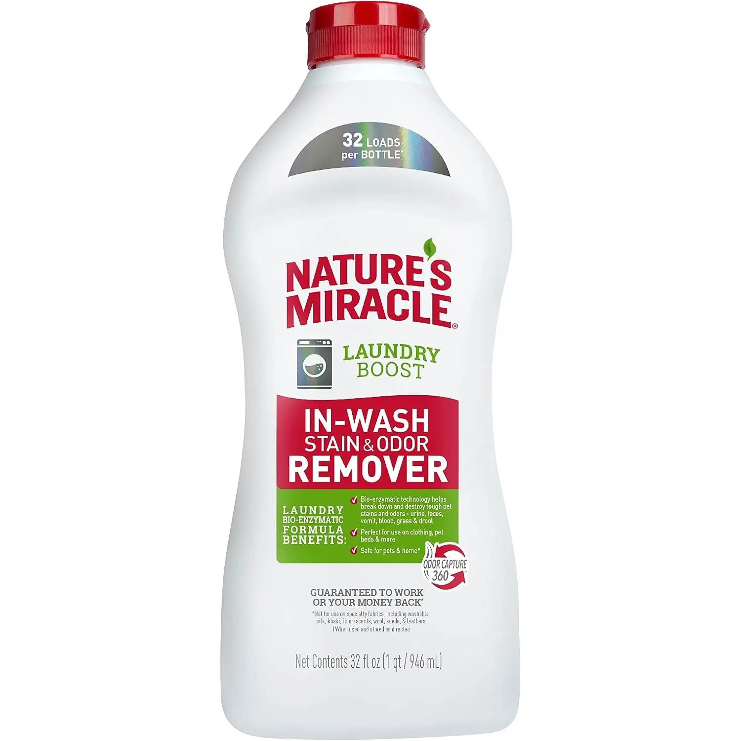 Pet Stain & Odor Remover Laundry Boost, 32 oz Bio-Enzymatic In-Wash Solution - Stain Remover, Eliminates Odor, Gentle Fabric Formula, Compatible With Laundry Detergent