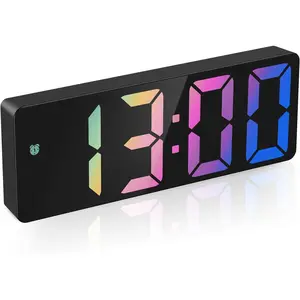 Digital  Clock Large Display, LED  for Bedroom, USB/  Bedside  Clock with Snooze, 12/24H, 3 Adjustable Brightness, Temperature, Desk Clock for , Office, Colorful