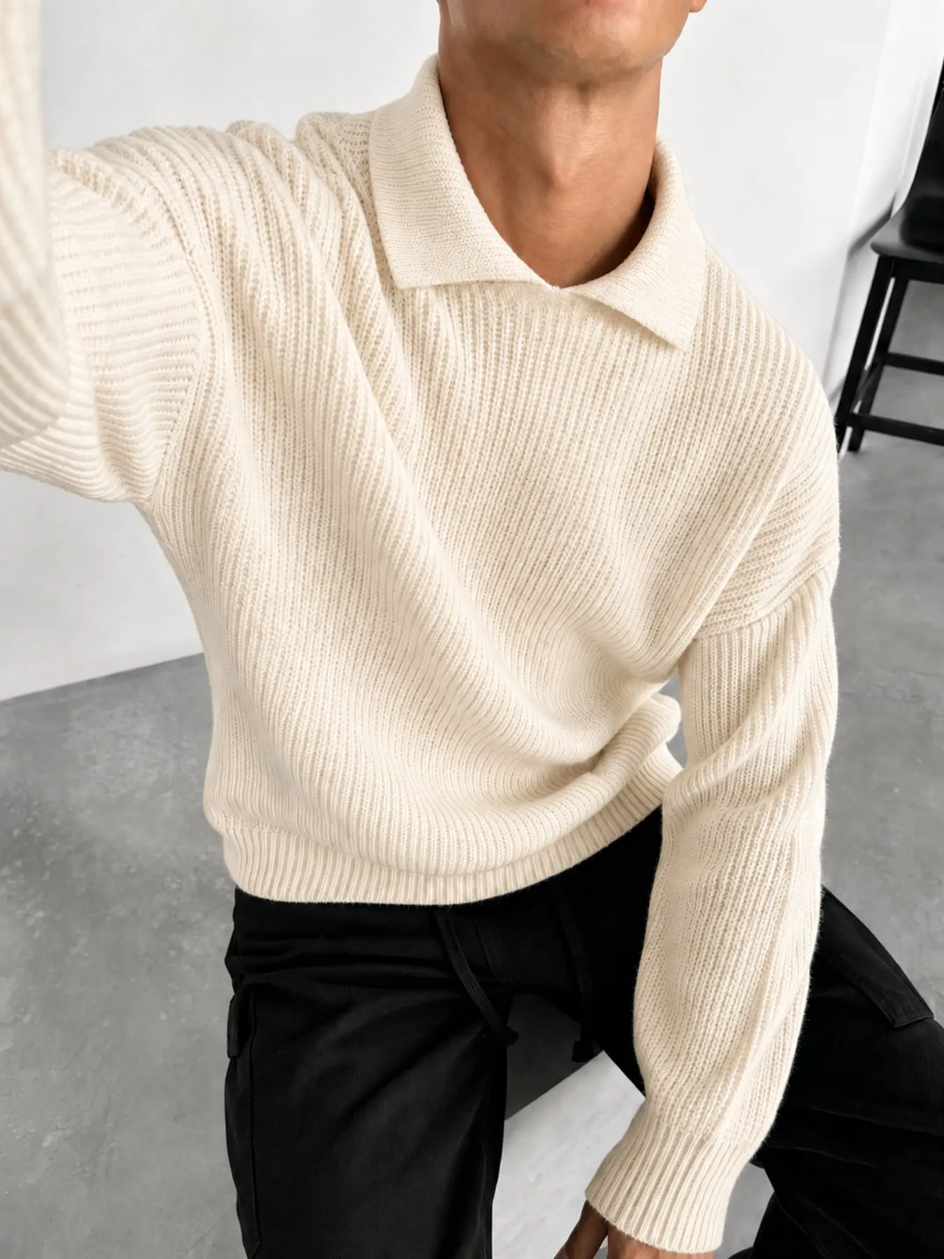 Men's Fashion Casual Fuzzy Ribbed Design Pullover Sweater, Essential Outerwear for Fall & Winter, Versatile Layering Piece
