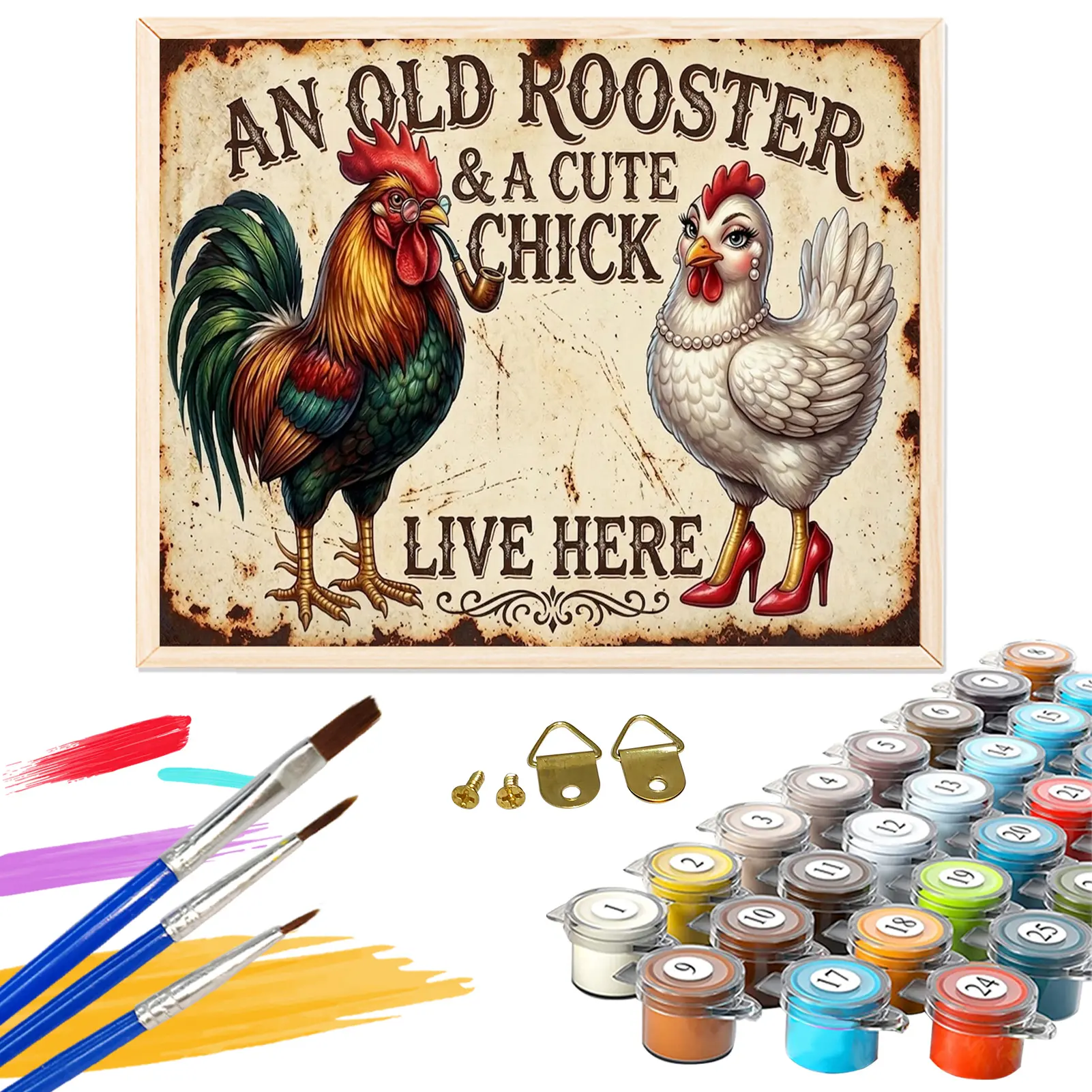 Paint By Numbers Kit for Adults Beginners - 16x20in / 40x50cm Color Canvas, Easy DIY Decorative Painting Rooster and Hen Acrylic Painting Set, Diy Art - Home Decor, Creative Gift for Birthday, Mother's Day, Without Frame