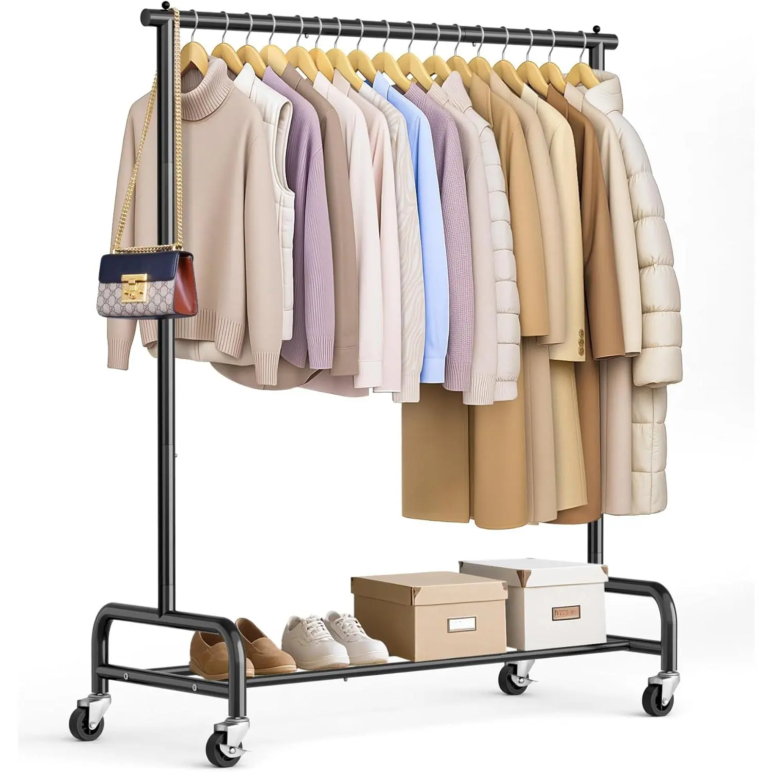 Heavy Duty Clothing Racks for Hanging Clothes Rack, 43" Wide Rolling Garment Rack Metal Clothing Hanger Rack with Wheels Wardrobe Rack for Coats, Shirts, Dress, (Black)