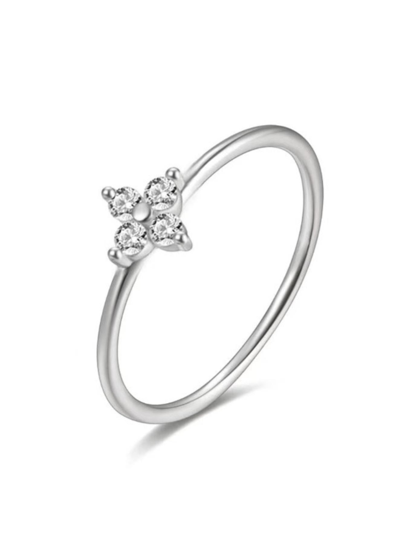 S925 Sterling Silver Cute Four Leaf Clover Design Ring, Fashion Accessories for Women & Girls, Trendy All-match & Exquisite Jewelry for Birthday Gift