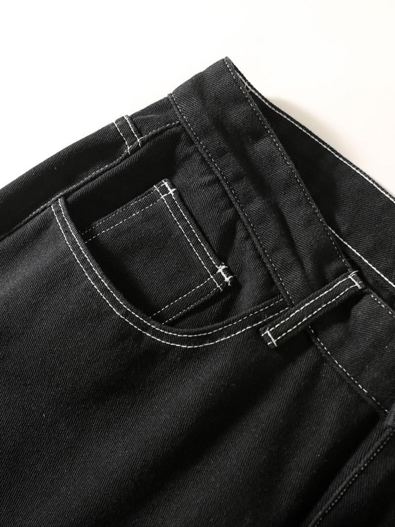 Men's Solid Color Loose Straight Leg Jeans, Casual Comfy Denim Jeans for Daily Wear, Woven Bottoms for All Seasons Pants, Dark Wash Cuffed