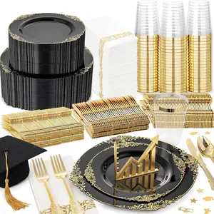 Disposable Plastic Tableware Set, 25-Person Festival Party Supplies, Includes Plates, Cutlery, Cups, Napkins, Ideal for Weddings and Events