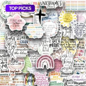 bible verse sticker, 50pcs/set water bottle sticker, multicolor scrapbook & journal making material paper, diy decorative sticker for stationery & computer & phone, gifts for teenage girls
