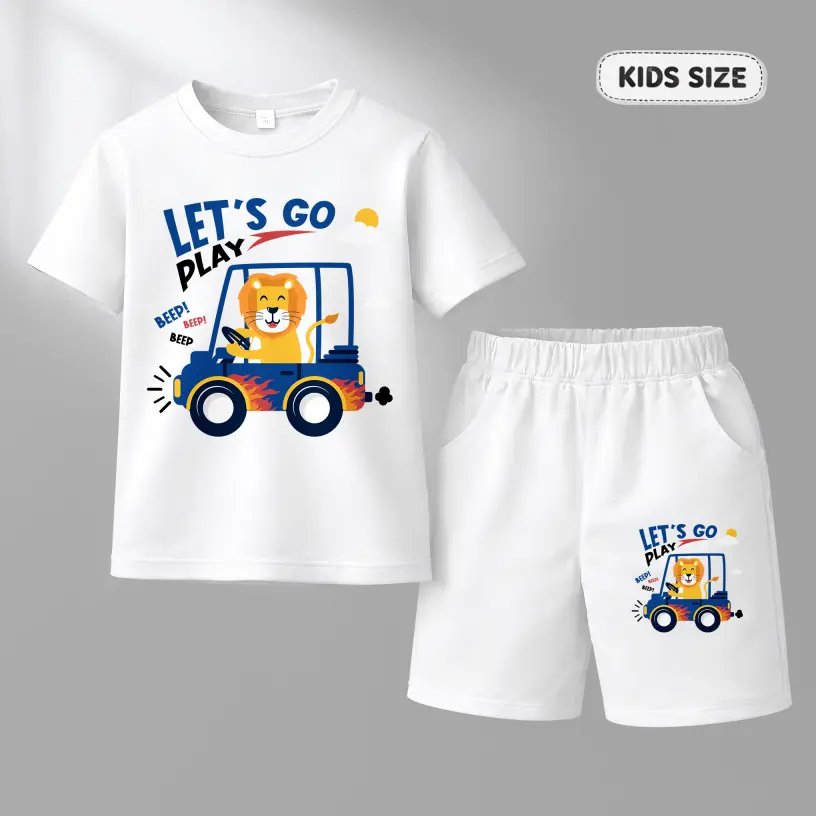 Boys' Clothing Set, 2-Piece Casual T-Shirt and Shorts with Lion Graphic Print, Breathable Crew Neck Summer Outfit, Comfortable, Basic, Kids Size, 10-11Y(150), Clothes