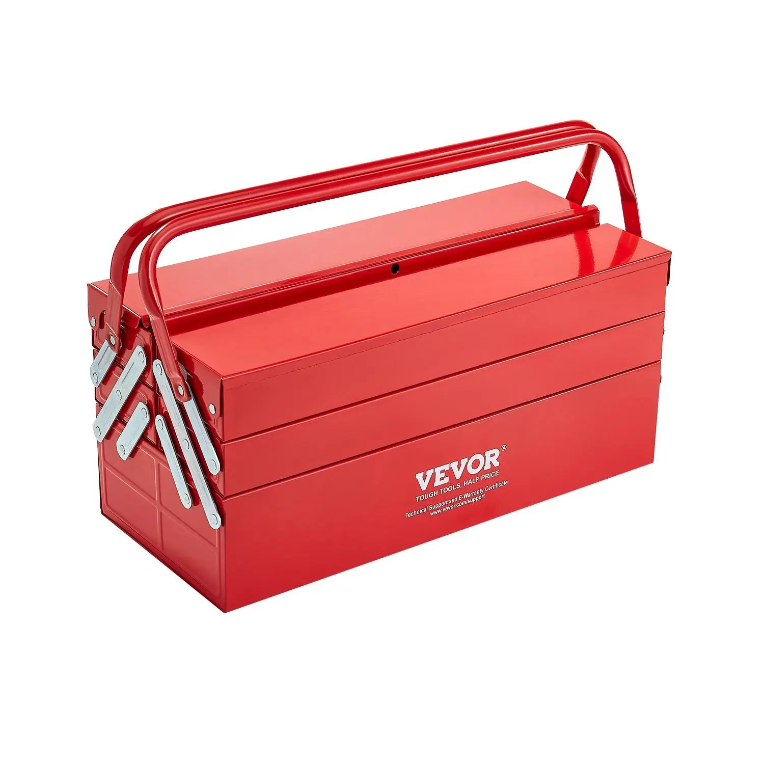 【DealsForYouDays】VEVOR Metal Tool Box, 18-inch, 3-Tier 5-Tray Portable Folding Tool Chest Organizer with Handle Lock Hole, Powder Coated Steel, Cantilever Toolbox for Household Factory Warehouse Repair Shop, Red