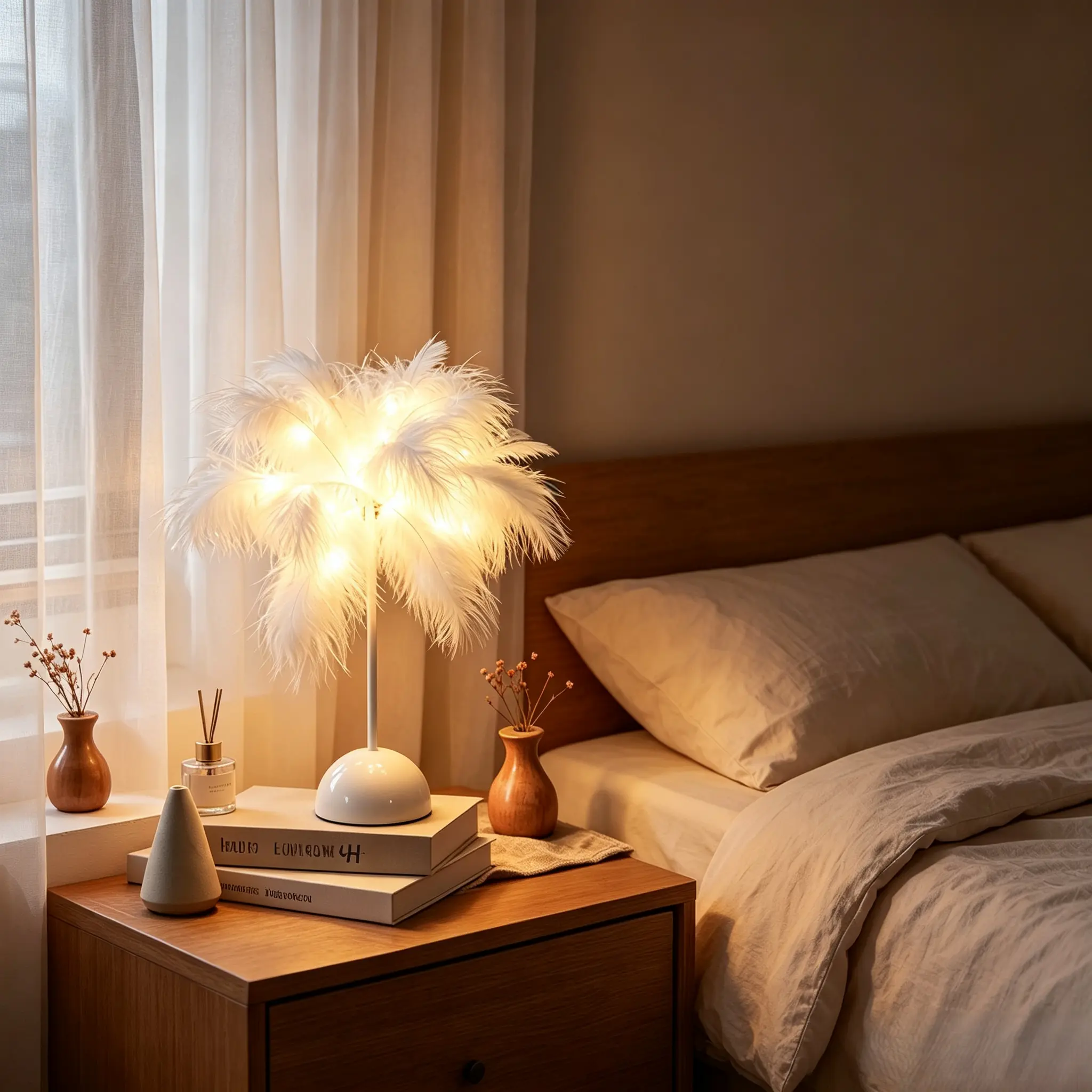 Feather lamp, table lamp, night light, atmosphere lamp for girls' live streaming, bedroom decoration lamp, romantic birthday lamp Set and Ball Rose LED christmas supplier