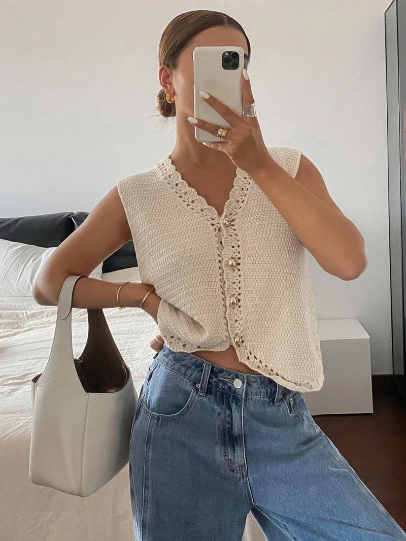 Women's Plain Sweater Vest, Casual Sleeveless Knit Top for Summer, Fashion Women's Knitwear for Daily Wear