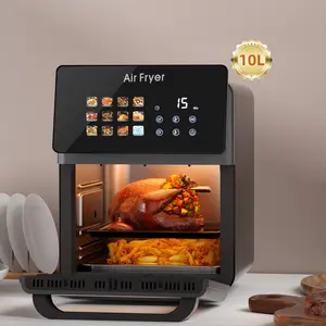 10L Large Pro Air Fryer Oven With Grill Combo For Kitchen Use,12 in 1 Smart Convection Ovens,AirFryer With Glass View Window,Nonstick Basket,Fryer Liners,Removable Door-Black