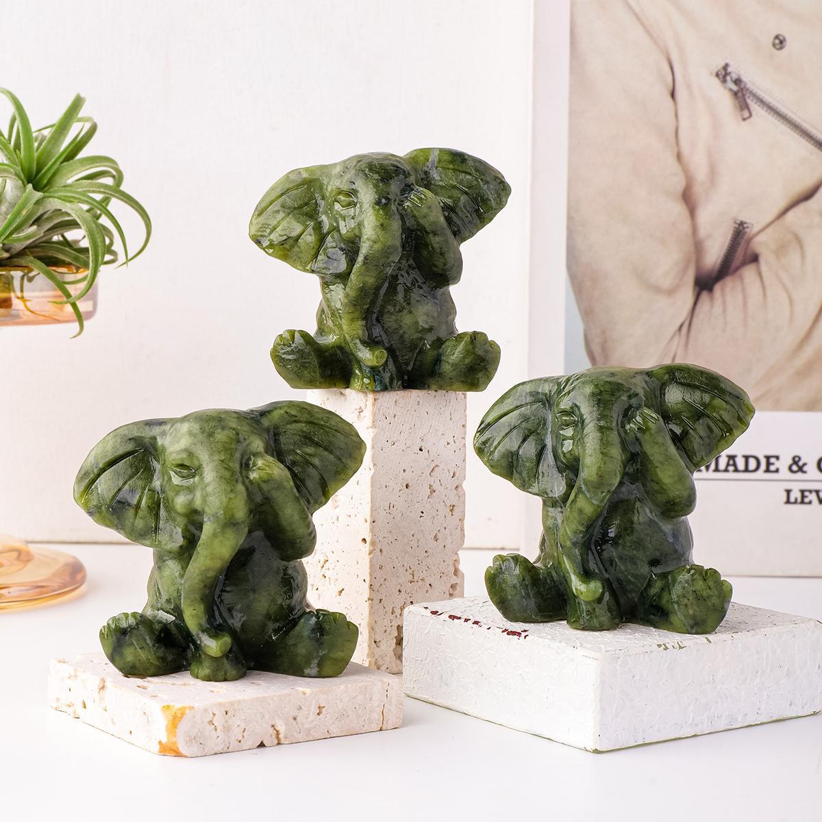 A Natural Jade Elephant Ornament—A Hand-Carved Masterpiece Infused with Spiritual Energy; A Serene Home Décor Accent and Healing Crystal Art Piece—A Distinctive Gift Rich in Symbolic Meaning.