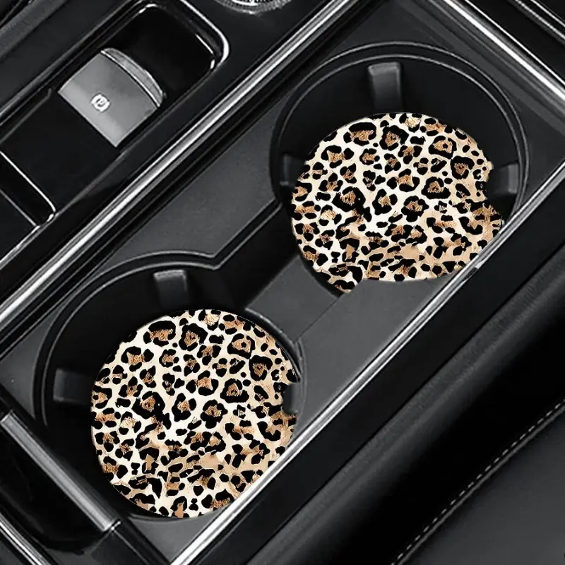 Leopard Print Round Ceramic Coasters Water Absorbent Non Slip Drink Mats For Coffee Mugs Tea Cups Home Dining Table Decor