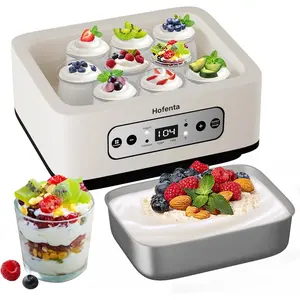 1.7 Quart Yogurt Maker with Stainless Steel Bowl, 9 Glass Jars, Digital Timer, Temperature Control, BPA-Free, Easy-to-Use, Family-Sized for Homemade Probiotic Yogurt, Dishwasher Safe