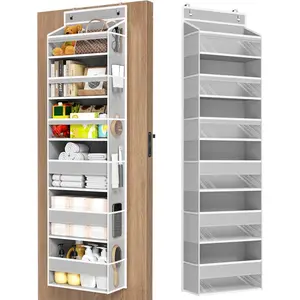 6 Tiers Over The Door Organizer, Heavy Duty Hanging Organizer Storage with Large Capacity Pockets, Behind Door Storage Hanging Shelves for Closet Wall Bathroom Bedroom Nursery Pantry, 1 Pack Grey