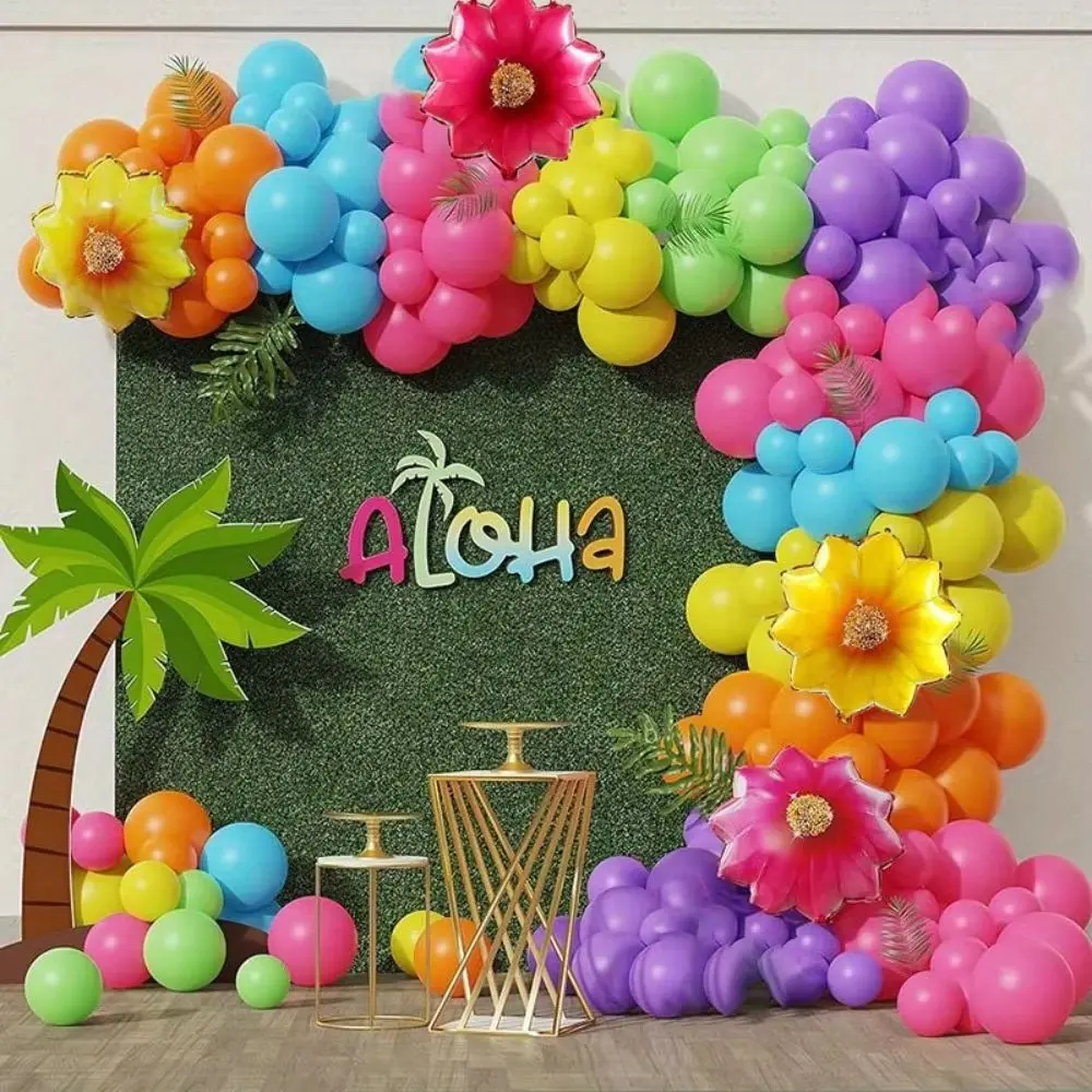 159pcs Hawaii Balloon Wreath Set, Rainbow Balloons Aluminum Foil Balloons, Summer Party or Hawaii Birthday Party Decoration