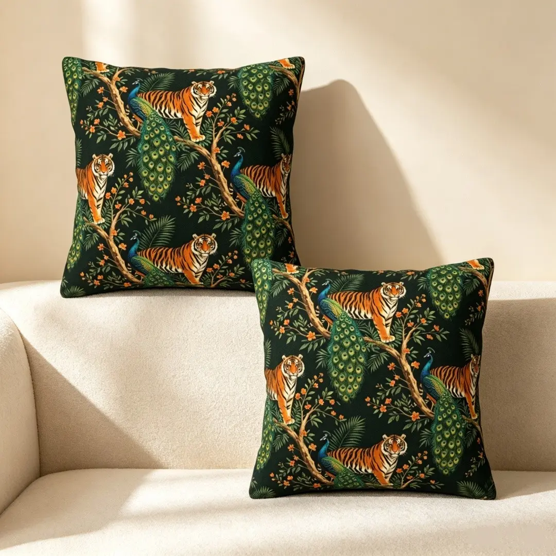 2 pieces of plush tiger and peacock throw pillow covers, 19 inches by 19 inches, for living room, bedroom or guesthouse, double-sided printed pattern, without pillow core, suitable as a gift for friends, usable all year round