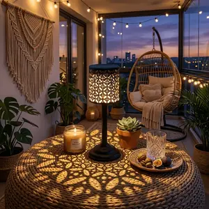 1/2pcs Solar Metal Table Lamp, Copper Coin Projection Night Light, Wrought Iron Openwork Design, Desktop Solar Light, Four Seasons Outdoor Decoration, Suitable for Desks, Patios, Garden Paths, and Courtyards