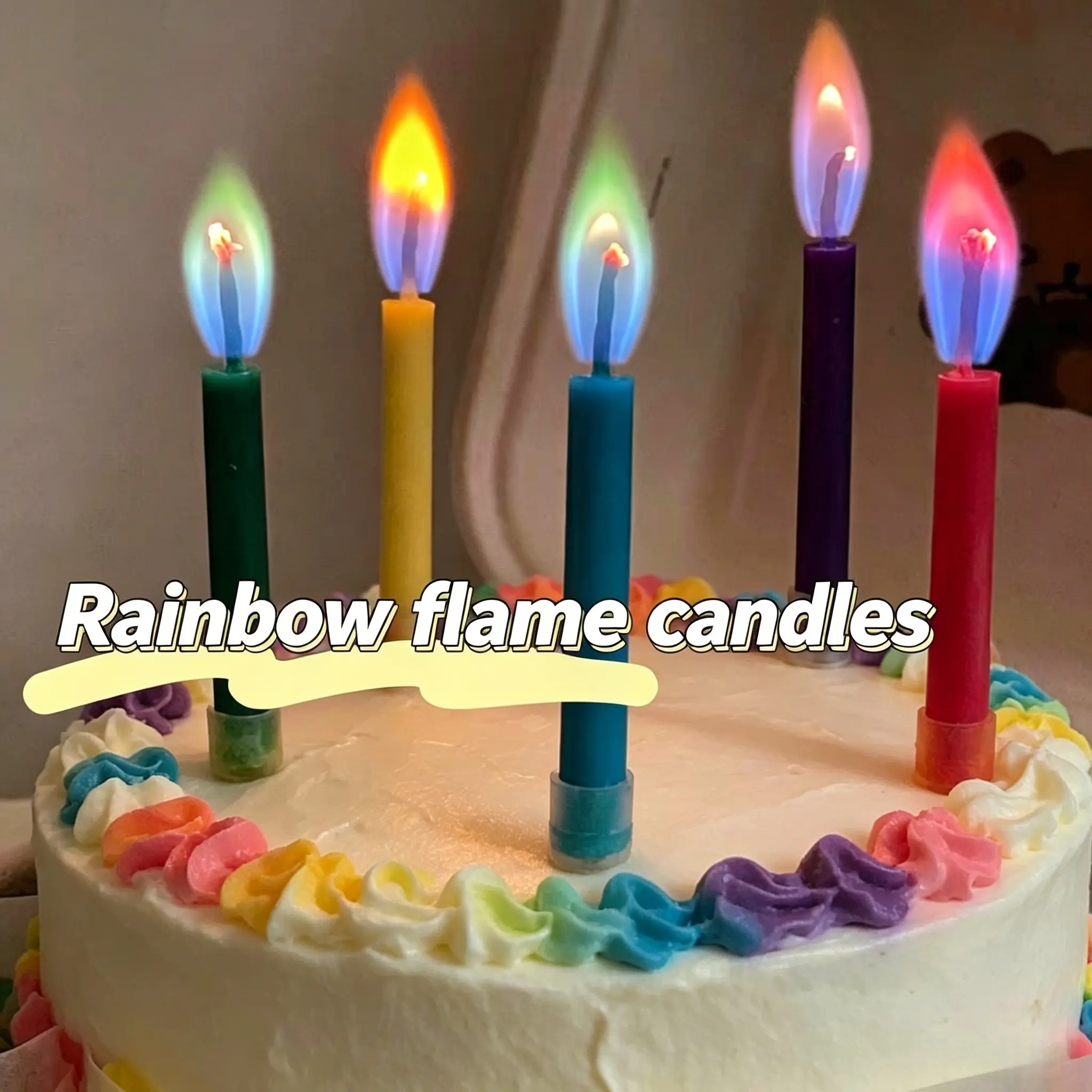 5pcs/12Pcs Magical Colorful Flame Candles, Rainbow Flame Birthday Cake Toppers, Creative Party Decor for Birthday, Wedding, Anniversary & Celebration, Cake Decorating Supplies