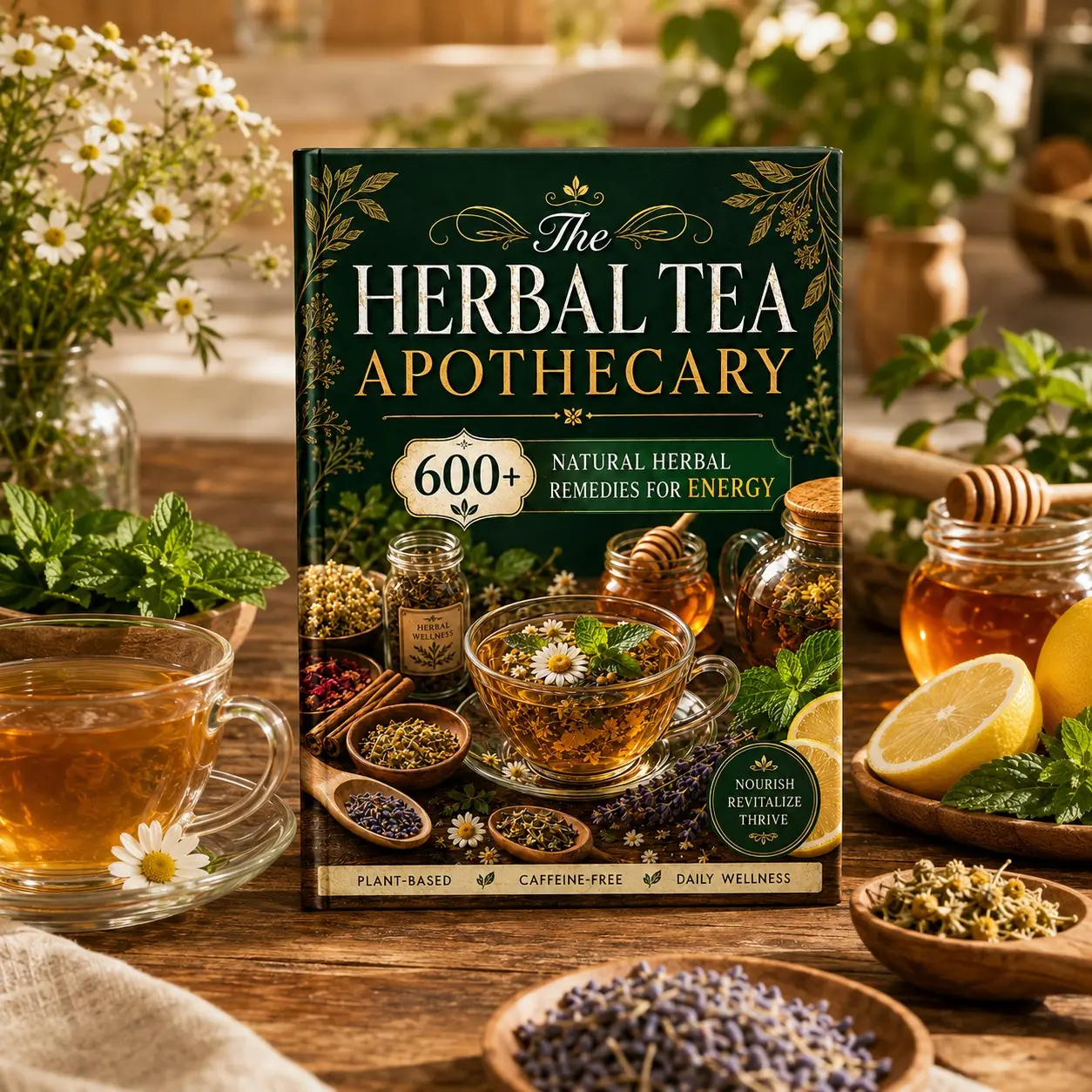 Herbal Tea Wellness Guide A5 Book, 600+ Natural Herbal Tea Recipes, Energy & Health Themes, Vintage Herb Cover, Gift Collection Book, Healthy