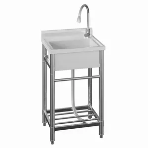 24x20x41 Inch Freestanding Single Bowl Stainless Steel Sink with Pull-Out Faucet