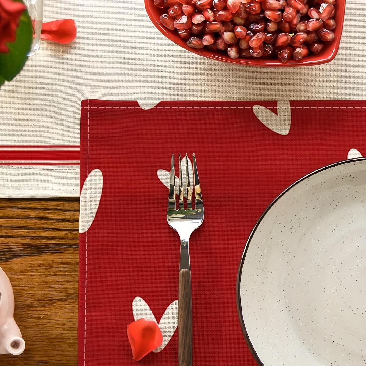 For Valentine's Day, Holiday Parties & Home Use, Table Protection & Decoration Solution, Red Heart Linen Placemats, Heat-resistant Non-slip Easy Clean, Effortlessly Create Romantic Holiday Dining Atmosphere, 4 Pack For Valentine's Day, Holiday Parties & Home Use, Table Protection & Decoration Solution, Red Heart Linen Placemats, Heat-resistant Non-slip Easy Clean, Effortlessly Create Romantic Holiday Dining Atmosphere, 4 Pack