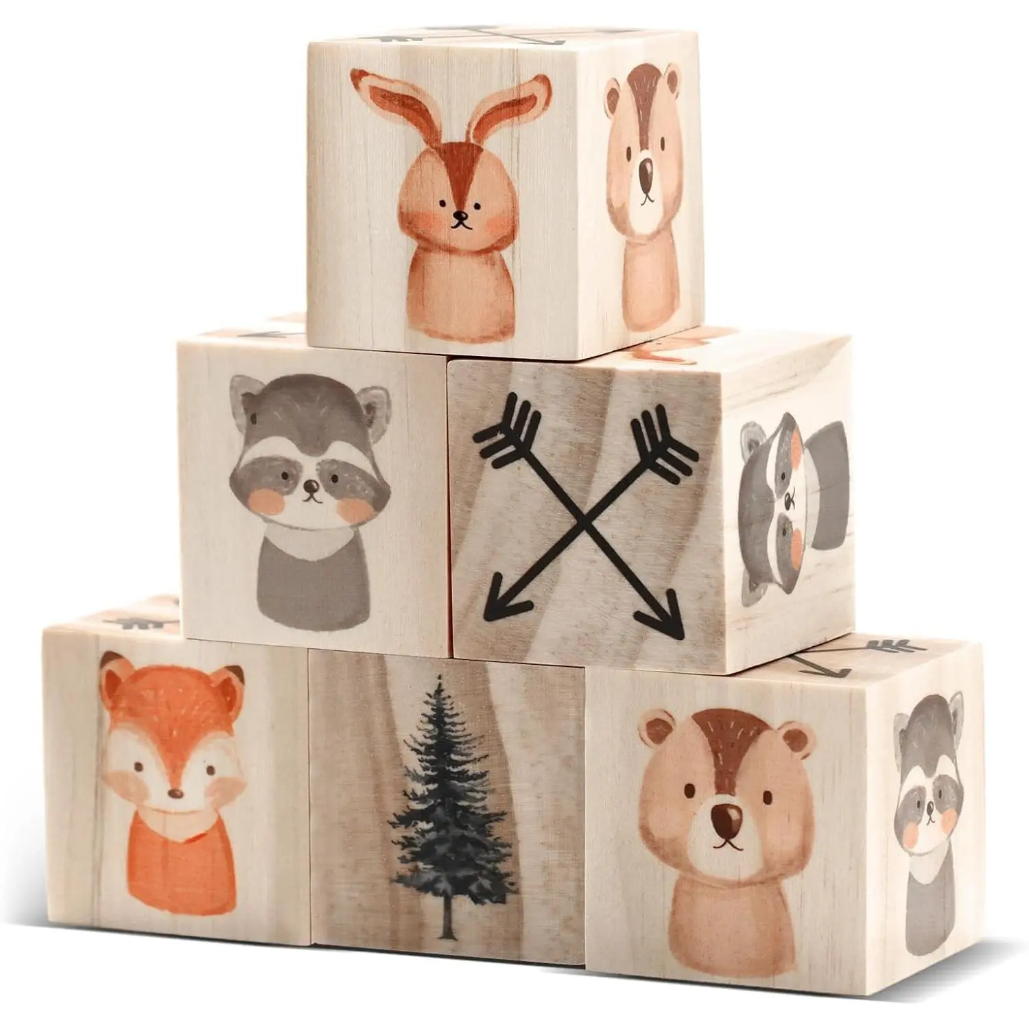 6 Pcs Woodland Animals Watercolor Nursery Shelf Decor Set for Boys and Girls - Bedroom Playroom Gift(Gift)