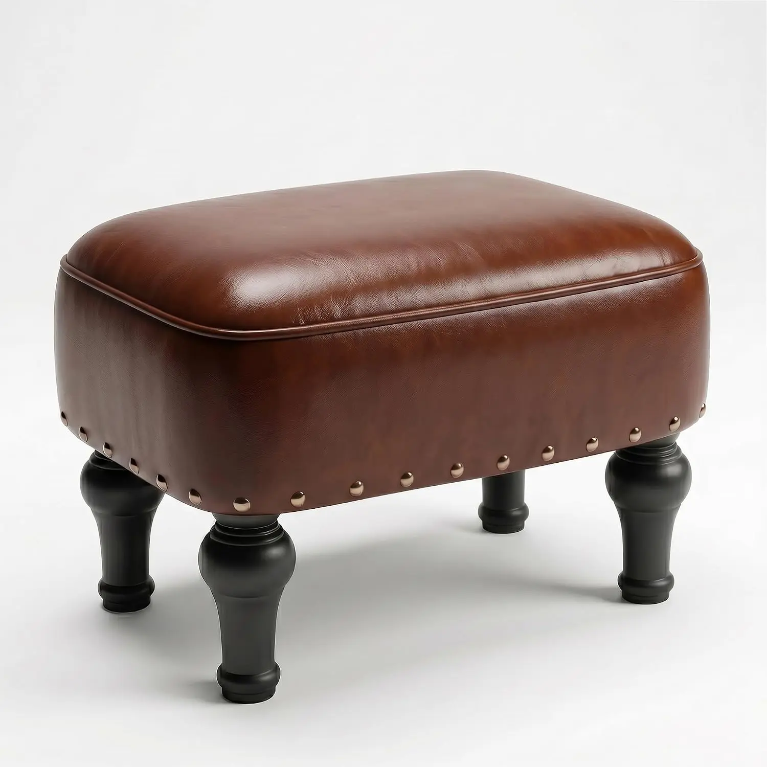 Ottoman Leather Footrest,  Footstool with  Storage, Thickened  Upholstered Seat, Solid Beechwood , Under Desk Shoe Bench Small Bench for Living Room Dining Room (Green)