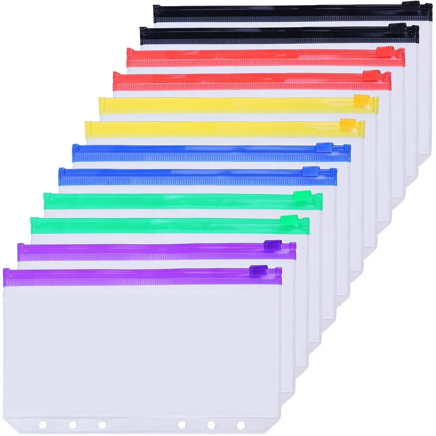 12 count A6 Binder Pockets 6-Hole Budget  Envelopes Multicolor Zipper  Organizer for  Stuffing,  PVC A6 Planner Inserts Binder Pouches Loose Leaf Document Storage Bags