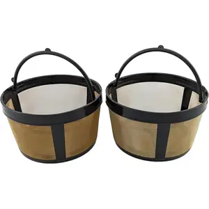 2-pack Mini 5 cup Screen Basket Permanent Coffee Filter Universal for Coffeemaker Mr.Coffee, Krups, Hamilton and More BPA FREE, Gold-tone, Steel Mesh