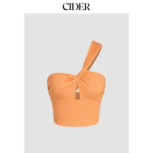 Cider [3 colors, size 2-10] Asymmetrical Halter Cut Out Crop Top