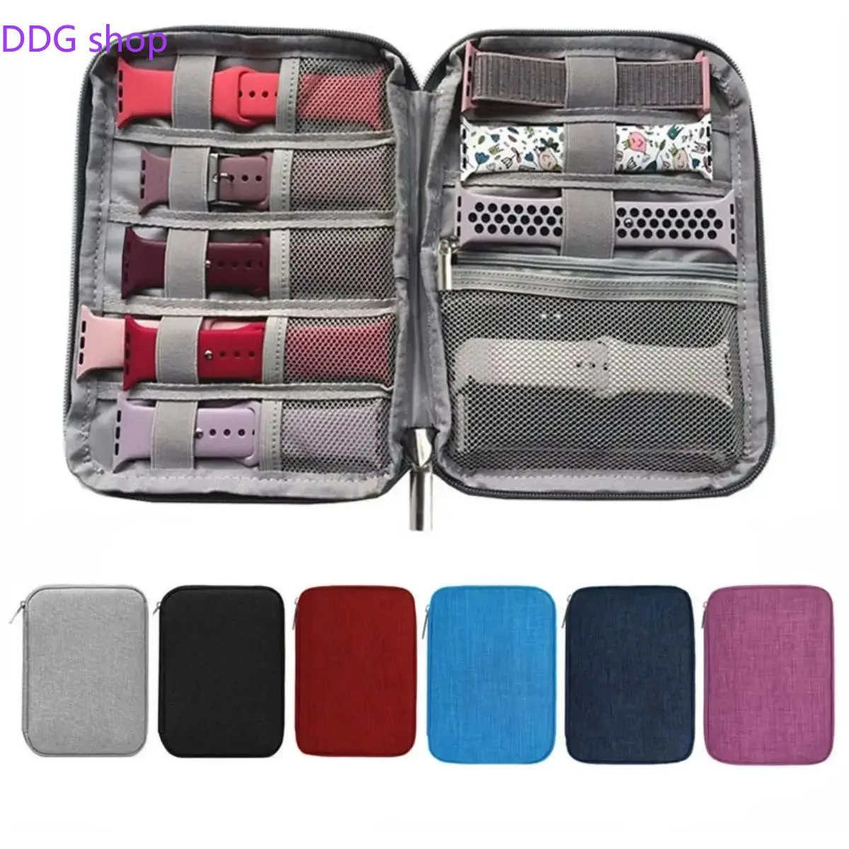 Multifunctional Apple Watch Band Storage Organizer Bag, Portable Travel Carrying Case for iWatch Straps, Watch Face, Charging Cables & Small Smart Watch Accessories, Waterproof Lightweight Digital Accessory Pouch