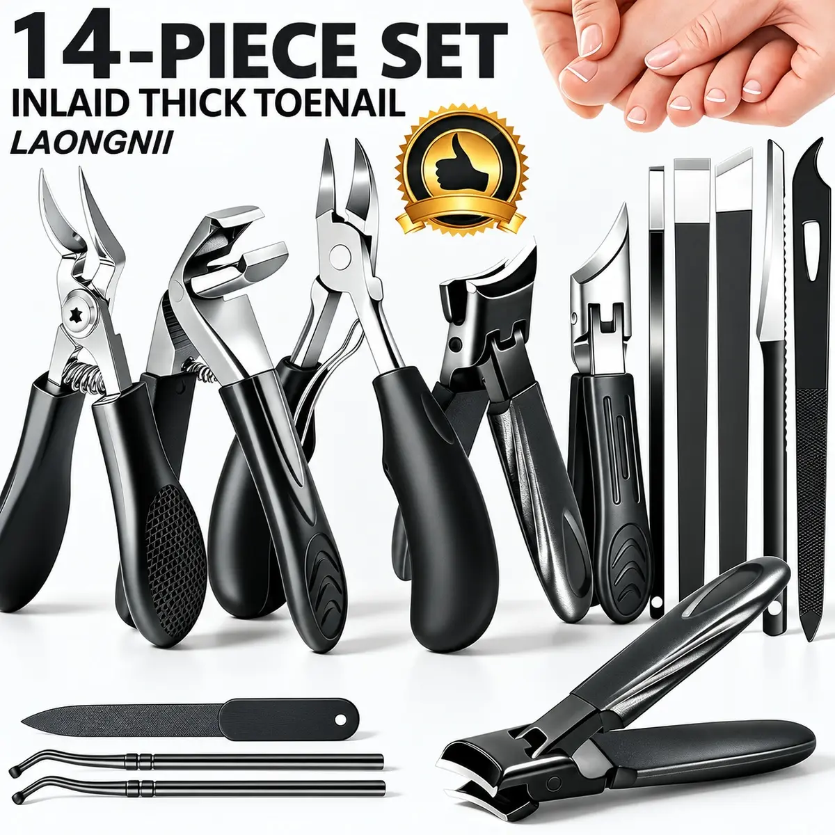 14PCS Heavy-Duty Stainless Steel Nail Clipper Set - Thick & Ingrown Nail Care, Manicure & Pedicure Tools for Adults
