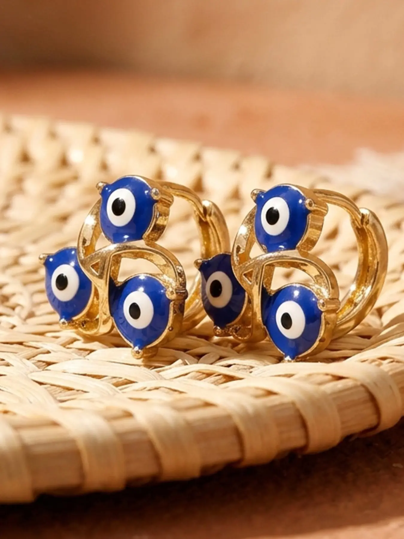 Women's Fashion Ring Earrings, Bohemian Style Three Evil Eye Design, Protective Blessing, Perfect for Graduation, Thanksgiving, Birthday Gifts