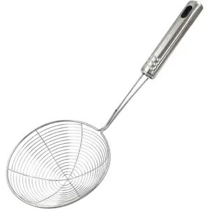5.5" Stainless Steel Spider Strainer Skimmer Pasta Strainer Spoon for Frying and Cooking, Asian Strainer Ladle with Long Handle, 12.8" Long