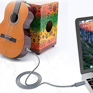 USB Guitar Cable 6.6FT,1/4 Inch TS Instrument Cord,USB A to 6.35mm Male Jack Stereo Audio Interconnect Wire Line for Electric Guitar,Bass,Keyboard,Mixer,Amplifier,Amp,Speaker,Equalizer, Feet