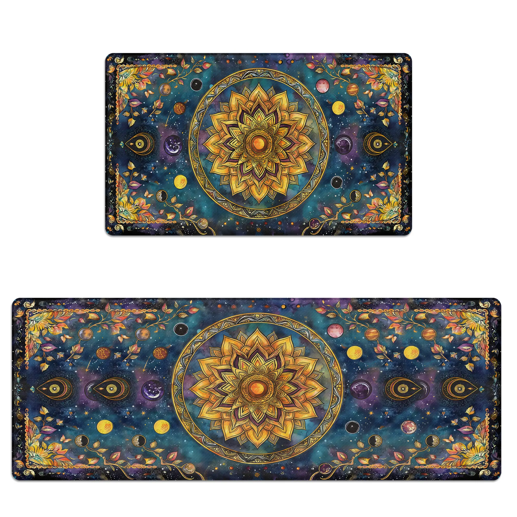 Bohemian Mandala Kitchen Mat Anti-Fatigue Cushioned Memory Foam Non-Slip Scratch-Resistant & Waterproof Kitchen Rug Set