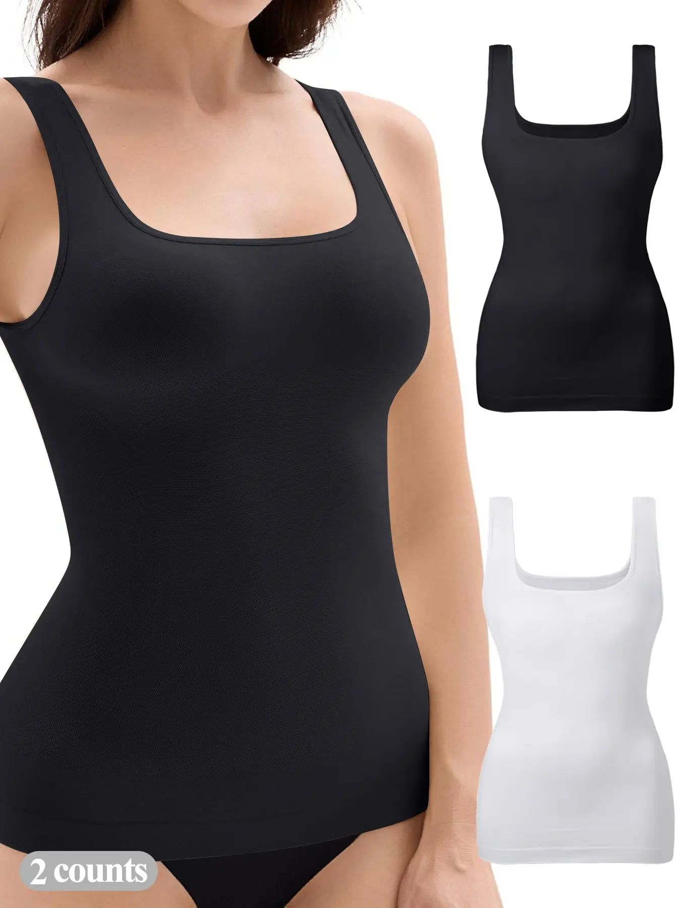 Women's Tummy Control Shapewear Tank Tops, Seamless Square Neck Compression Tops, Slimming Body Shapewear, Solid Backless Shaper, Daily Wear Shapewear