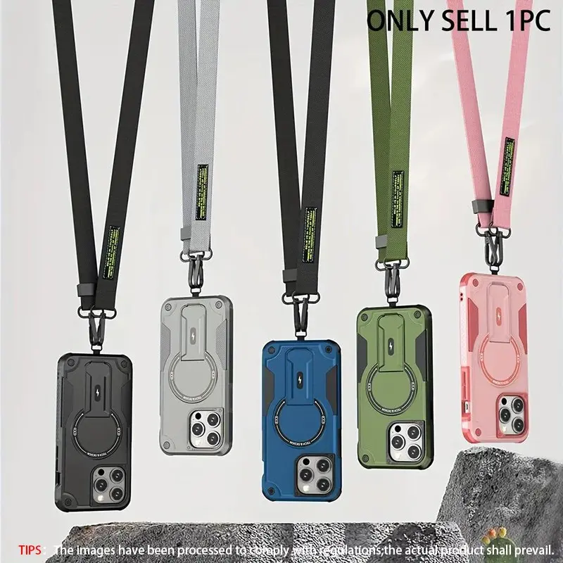 For iPhone 17 16 15 14 13 12Pro Max Plus Multifunctional Protective Anti-fall Phone Case with Lanyard, Invisible Bracket & Magnetic Support Wireless Charging Phone Case, Phone Accessories for Outdoor Adventure