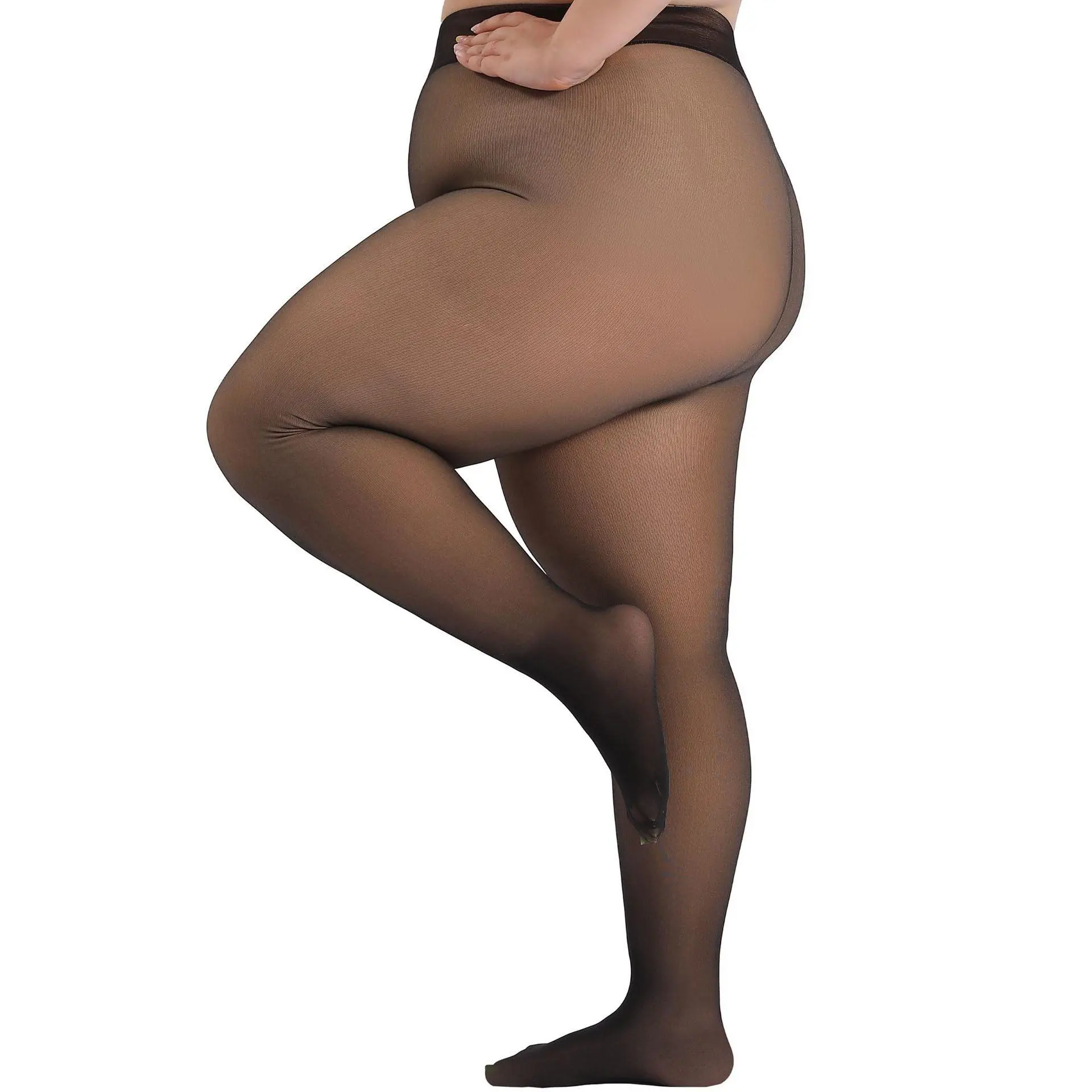 Plus Size Black Sheer Tights for Women, High Waist Opaque‑Sheer Pantyhose, Seam Crotch Stretchy Breathable Sheer Hosiery for Daily Wear