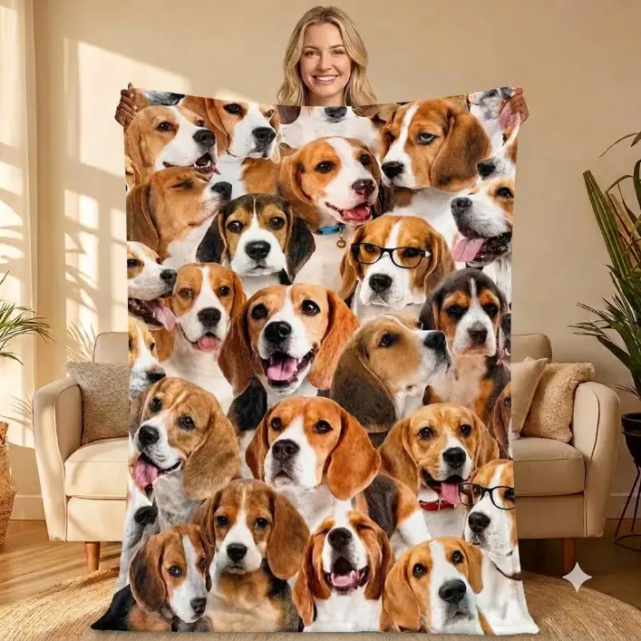 Beagle Animal Print Flannel Blanket - Soft, Anti-Pilling, Cozy Warm Plush Throw for Beagle Lovers, Ideal Birthday Gift for Bedroom, Sofa Home Decor