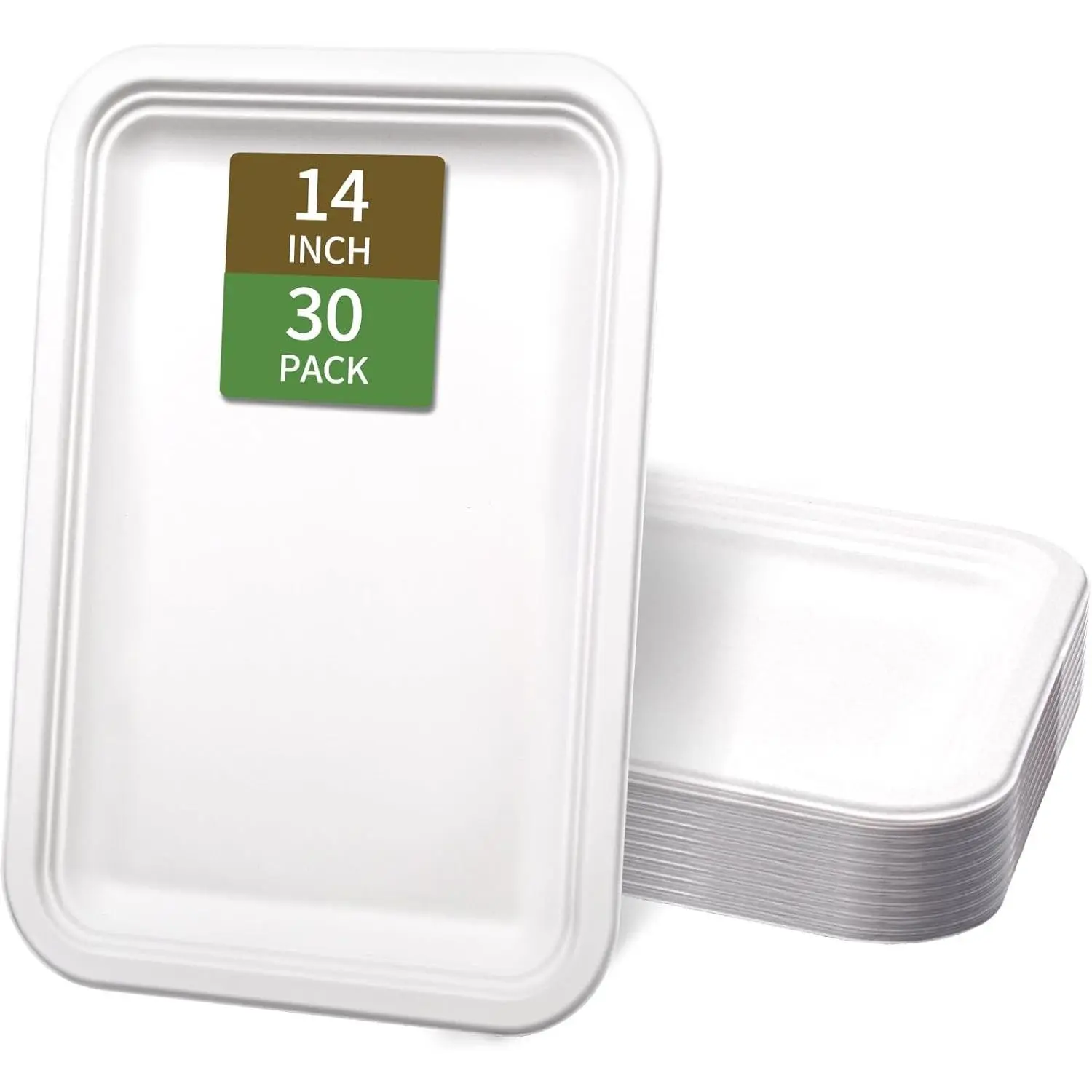 Compostable Food Trays - 30-Pack 14in Heavy Duty Disposable Trays, Fits Large Food for BBQ Parties, Thanksgiving Turkey Serving