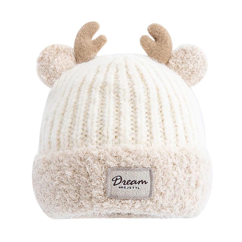 Hot Sale Women Cute Plush Fur Warm Winter Hat Young Trendy Knitted Hat With Deer Horn Ear Girls Lovely Elegant Fur Winter Cap