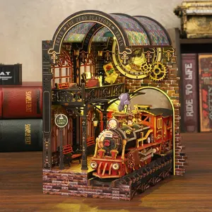 DIY Wooden Book Nook Kit, Retro Pine Wood Bookends, Handcrafted Home Decor Gift for Adults & DIY Enthusiasts, Made in China