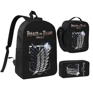 Anime Attack On Titan4 backpack with lunch bag pencil box for Teen Girls Boys, 3pcs kids school bag with adjustable straps, office travel bag Bookbag lunchbox