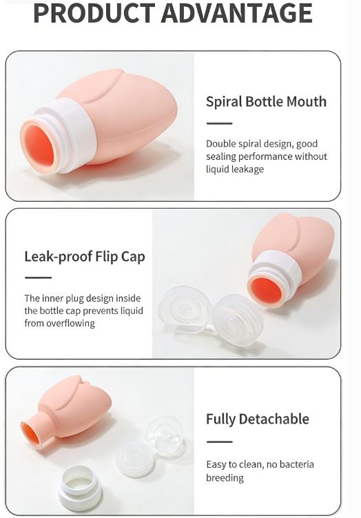 Travel Silicone Refillable Bottles, Portable Leak-Proof Containers for Shampoo, Conditioner and Body Wash