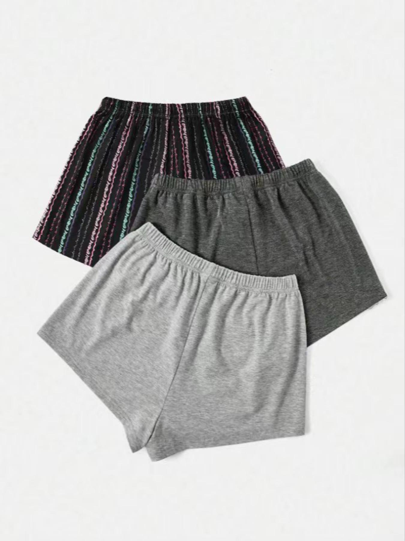 Women's 3pcs Elastic Waist Sleep Shorts, Casual Comfy Pajama Drawstring Waist Sleeping Shorts for Daily Indoor Wear, Women's PJ Bottoms for All Seasons, Summer Outfits 2024